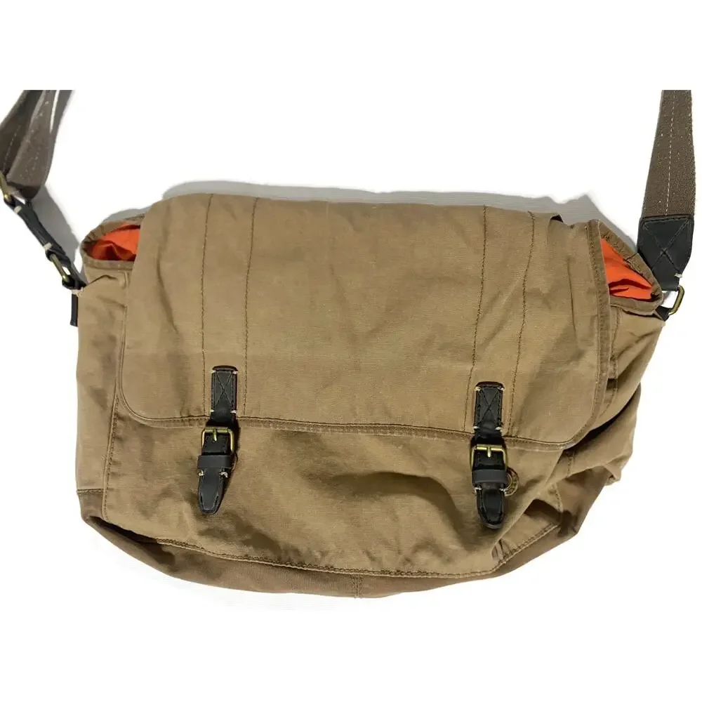 J Crew Broken In Canvas Messenger Bag Distressed Brown With Leather Trim